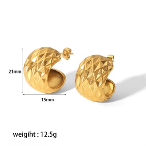 1 Pair Classic Minimalist Style Rhombus Texture C Shape Stainless Steel  Gold Color Women's Stud Earrings h5 Picture3